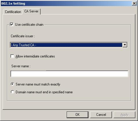 Figure 3-7. CA Server Setting To verify the CA server: 1. Confirm if the Server Certificate is issued by assigned certificate issuer.