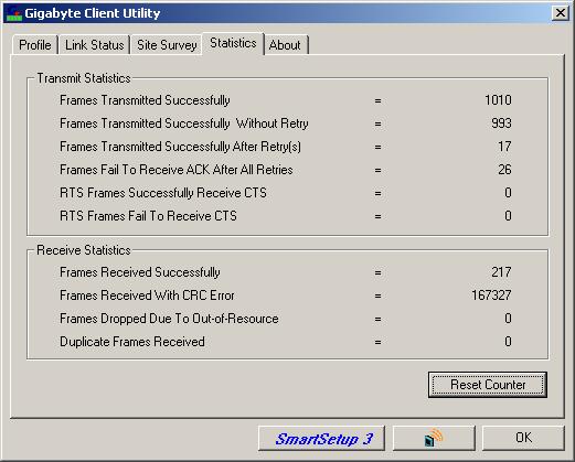 3.4. Statistics Tab The Statistics tab shows you the number of packets sent and received by the Adapter (see Figure 3-11) Figure 3-11.