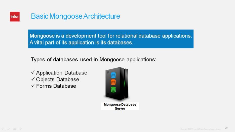 Mongoose is a development tool for relational database applications, and because it targets defining as much of your application as possible in metadata stored in databases, a Mongoose application