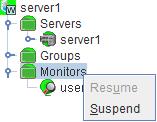 Monitor resource object When you right-click a monitor resource object, the following shortcut menu
