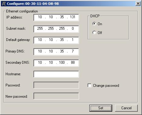 The program scans the network for RACO Gateway Ethernet modules. The settings can be configured manually or the DHCP function can be used.