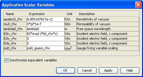 Options and settings: Application Scalar Variables Use lambda0 for the Free space wavelength.
