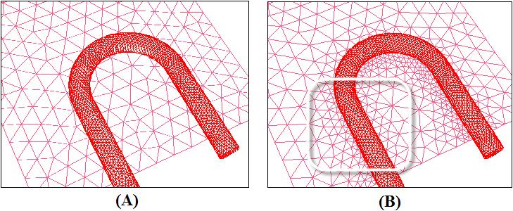 7.5 Refining the Boundary Mesh Figure 7.5.1: Refining a Triangular Boundary Face To refine boundary zones based on proximity, do the following: 1. Open the Refine Boundary Zones panel.