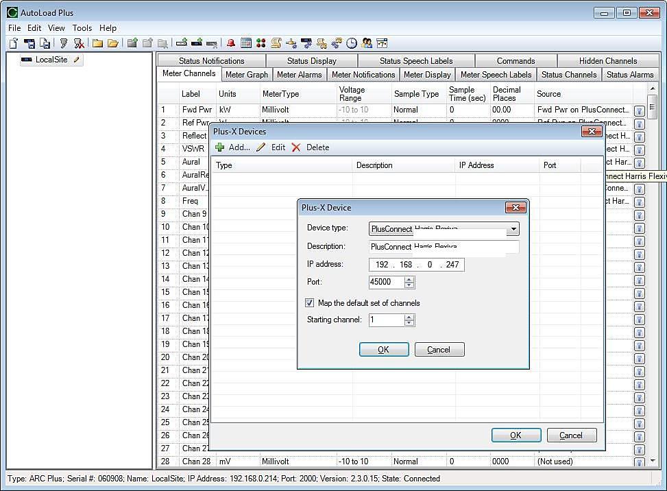 Adding a Plus-X device in AutoLoad Plus 3. From the Edit menu, select Plus-X Devices to open the list of currently configured Plus-X Devices. 4. Click Add to add the PlusConnect to the site.