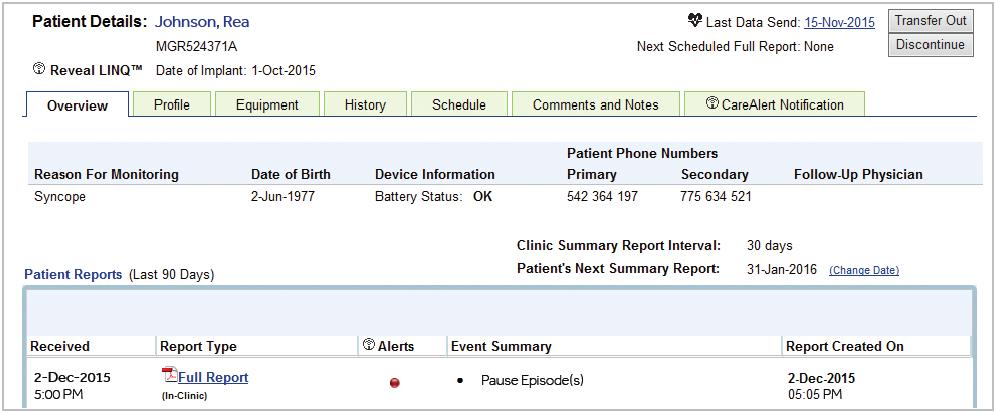 CARELINK NETWORK Reports Every Reveal LINQ Mobile Manager transmission generates a Full Report.