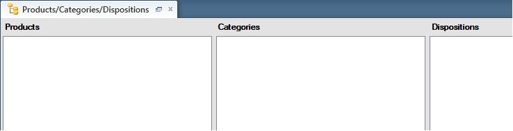 In the Navigation pane, select Service, then Products/Categories/Dispositions: The console displays the Products/Categories/Dispositions tab: Note: You do not need to define