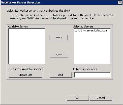 Changing the NetWorker installation type or moving to another installation type In the Enter a server name field, type the NetWorker Server name and then click Add.