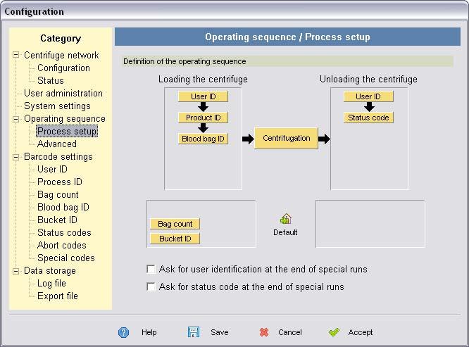 3 Program Configuration Configuration of the operating sequence Log out user automatically Select separators The user must log onto the system to execute many of the Centri-Log software functions.