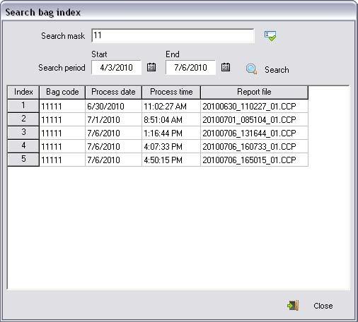 9 Evaluate Log Files with Centri-Log Viewer Evaluation of the bag indexing files Additional buttons are used for a printout of the displayed information or to delete the daily record.