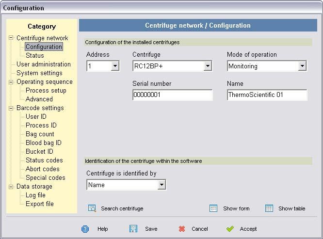 3 Program Configuration Setting-up the centrifuge network Network configuration The settings on the Centrifuge network/configuration page serves to set up the centrifuge network.