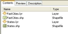 2 6. In the Catalog Tree within ArcCatalog, find the Lab1Data folder and double-click to open it. The contents of the Lab1Data folder are shown under the Contents tab of the Catalog Window(see below).