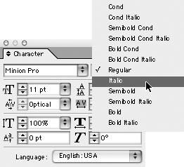 FIGURE 4-3 Selecting a Font Sometimes, when you change to a symbol font (such as Zapf Dingbats), you may encounter font subtitution (the dreaded pink highlight).