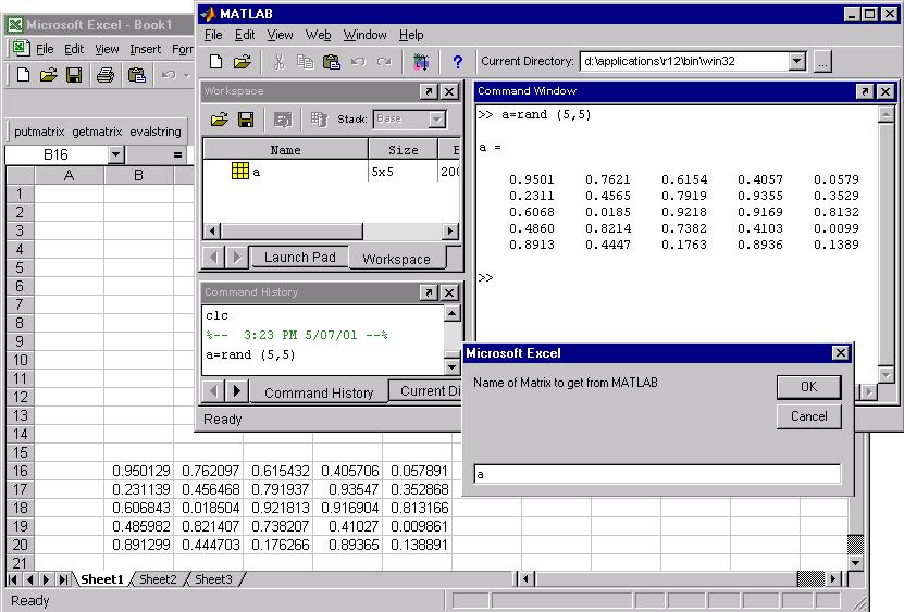 Spreadsheet Link: Interface to Excel Data I/O Import Excel-data to MATLAB Export