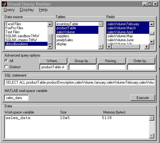 Database Toolbox ODBC or JDBC databases Preserve data types Visual Query