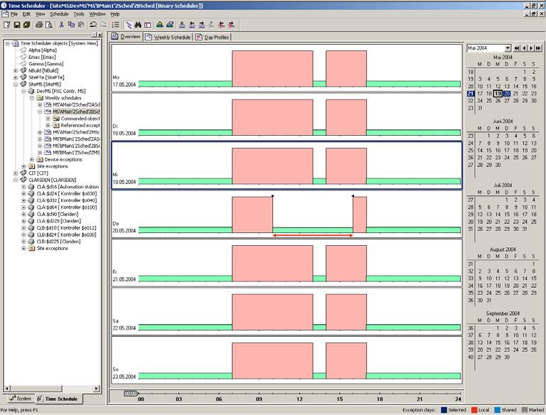 Scheduler The Time Scheduler application in DESIGO INSIGHT can be used for central programming of all time-controlled functions in the building services plant, including the individual room control