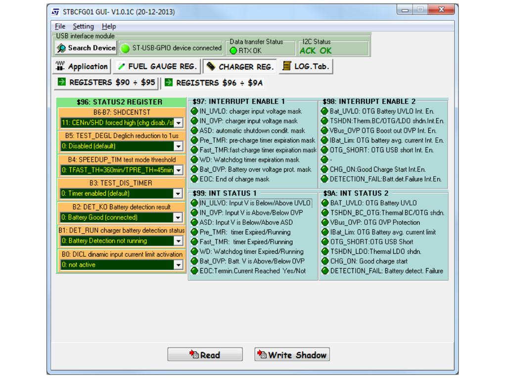 Figure 16: Interrupt status GUI description Log: the LOG tab opens a log of the events occurring during operation, very useful for debugging the D.U.T. and the GUI.