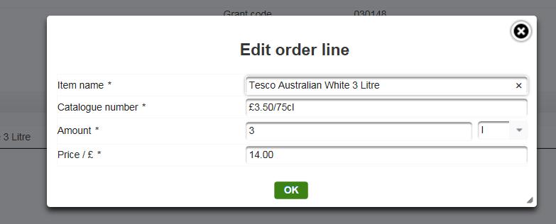 By clicking on the Pencil icon adjacent to your item, you can also edit the item: Finally, to authorise the order, you click the Authorise order icon.
