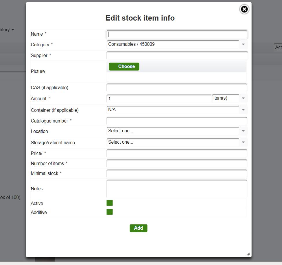 10.7 Adding stock items To add a stock item to Stores, go to your homepage in LabSafe.