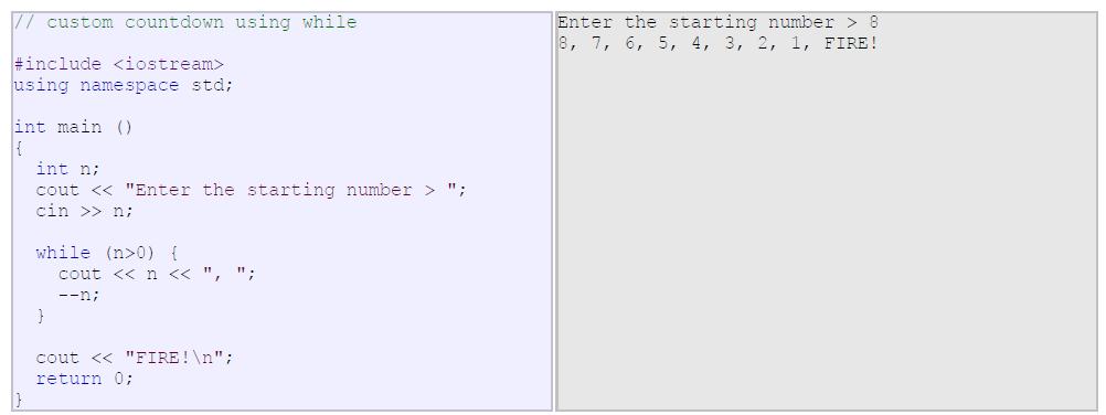 Example of (while Statement) Implementation When the program starts the user is prompted to insert a starting number for the countdown.