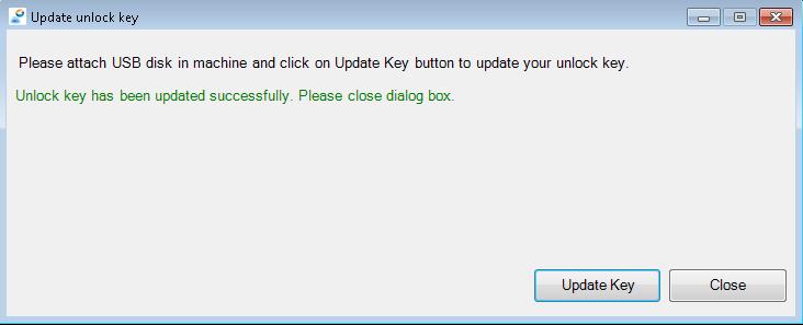 Figure: Update unlock key in Multifactor 3. Attach the USB disk to your machine and click Update Key button.