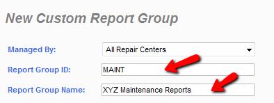 4. Enter a desired Report Group ID and Report Group Name for your Report Group. Only the Report Group Name will show in the Report Lookup.