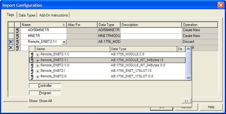 L5X file This action opens the IMPORT CONFIGURATION dialog box, showing the controller tags that will be created.