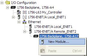 7 Next, select the remote 1756 BACKPLANE node in the Controller