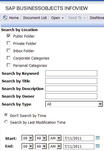 3. You can also click Advanced Search to see additional options that allow you to search for objects by location, description, owner, type, and the