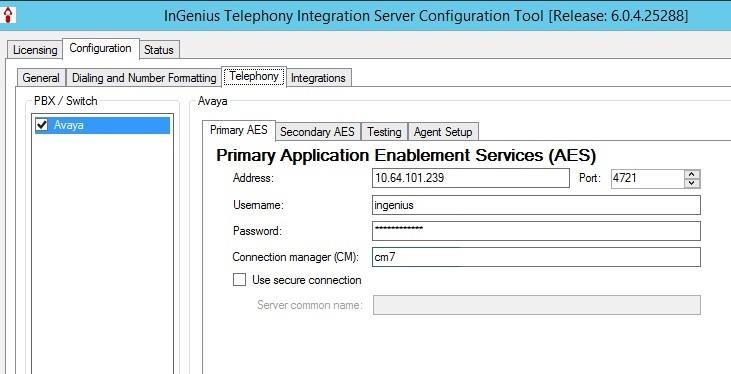 8.3. Administer Telephony The InGenius Telephony Integration Server Configuration Tool screen is displayed again.