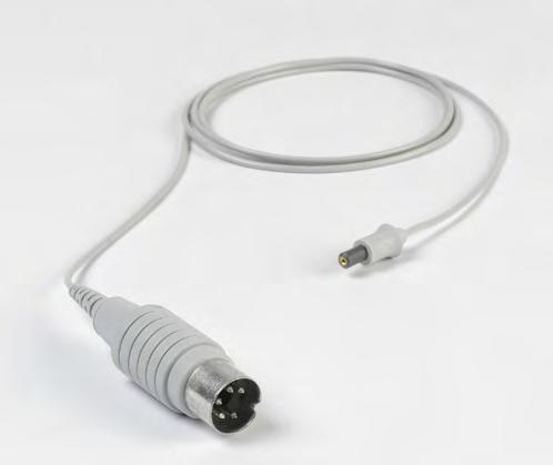 is shielded terminating in 5 pin DIN connector, available in two sizes and fits most EMG