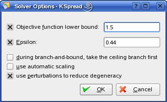4.4. Solver Options Options: Objective function lower bound Specifies a lower bound for the objective function to the program. If close enough, may speed up the calculations.