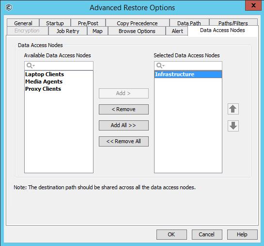 2) After clicking on Use Multiple Nodes, the Advanced Restore Options -> Data Access Nodes appears.