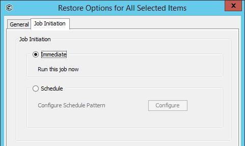 Otherwise click on Cancel to continue with the current selection. 3) On the Job Initiation tab, choose how you want to initiate the restore jobs.