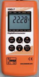 Description The KOBOLD hand-held temperature measuring units HND- T115 or HND-T215 are thermometers for thermocouple element probes of the J, K, N, S, and T types that can be used universally.