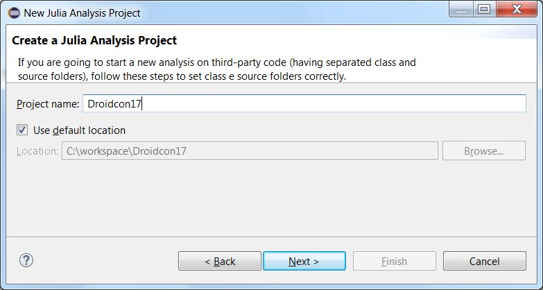 Fill the Project Name text and op onally specify a different location for the project, then click "Next" According to the scenario you are facing with, you may now choose to specify what you want to