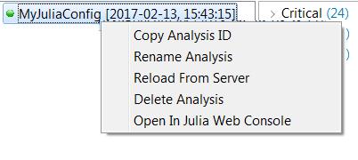 Managing analyses results In the le part of the Julia analyses view, you can select among all the analyses you ran.