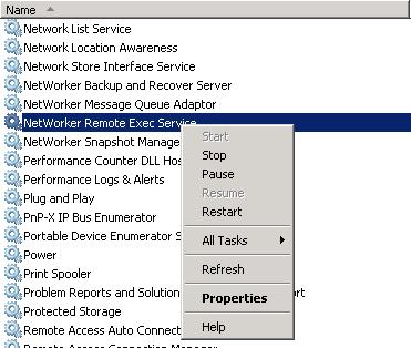 Microsoft Windows Installation The following figure shows how to stop the NetWorker Remote Exec Service service.