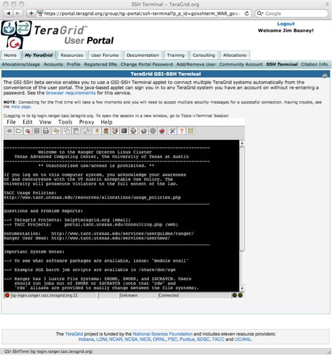 GSI-SSHTerm Full-featured Java GSISSH client Applet integrates well with portals Java Web Start application runs on the desktop Integrated with MyProxy Developed by UK National Grid Service Recent
