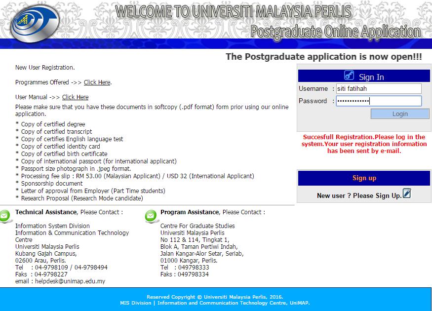 2. Login Applicants who have succesfully completed the registration process in the OPA-UniMAP online