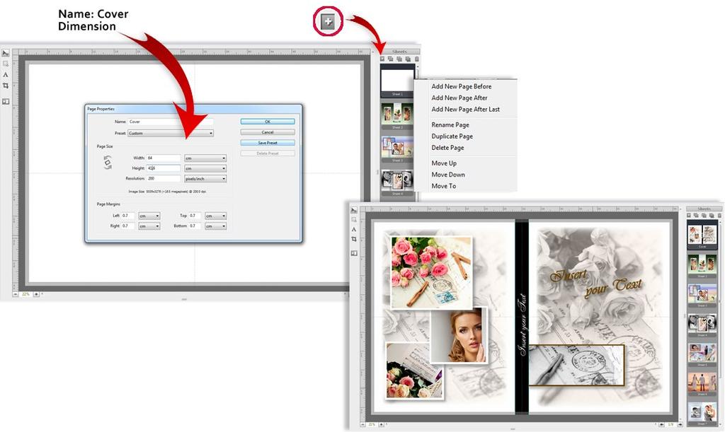 9.0 How to add a page with different size or resize page in the project Add a new page with different dimensions: 1.