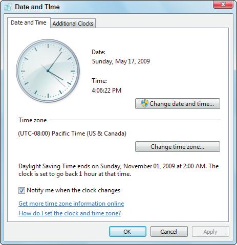 136 Part 5: System and Security Figure 5-9 You can use the options on the Additional Clocks tab to keep tabs on the local times in other time zones besides your own.