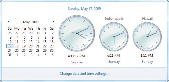 Control Panel 137 To have Windows open a temporary pop-up display that lists the current date and the time for the system clock and each of the clocks you ve created, simply position the mouse