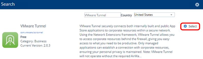 Select the VMware Tunnel Client from the Search Results