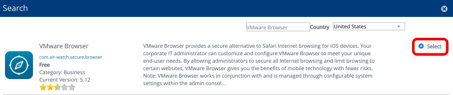 Select the VMware Browser from the Search Results