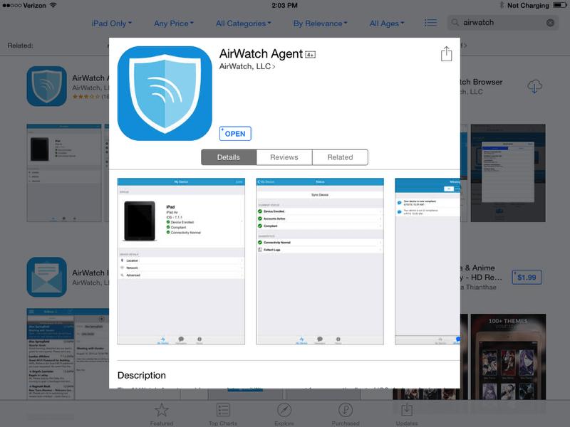 Download/Install AirWatch MDM Agent Application from App Store - IF NEEDED NOTE -Checked out devices will likely have the AirWatch MDM Agent already installed.