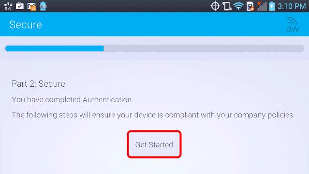 Android Authentication Complete You should now see a screen stating the Authentication is complete and the following steps will be