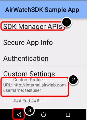 Validate Custom Settings 1. Select the option SDK Manager APIs. 2. Scroll down until you are at the section Custom Settings. Validate that we are seeing the hardcoded value for URL as http://internal.