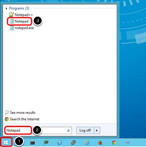 Open Notepad on the Main Console Server 1. Click the Windows Start Button. 2.