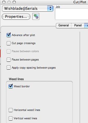 Unless you want to cut by Panel, just leave the drop down box at its default setting. Selecting Pause between colors will stop the cutting process allowing time to change the media or blade cap.