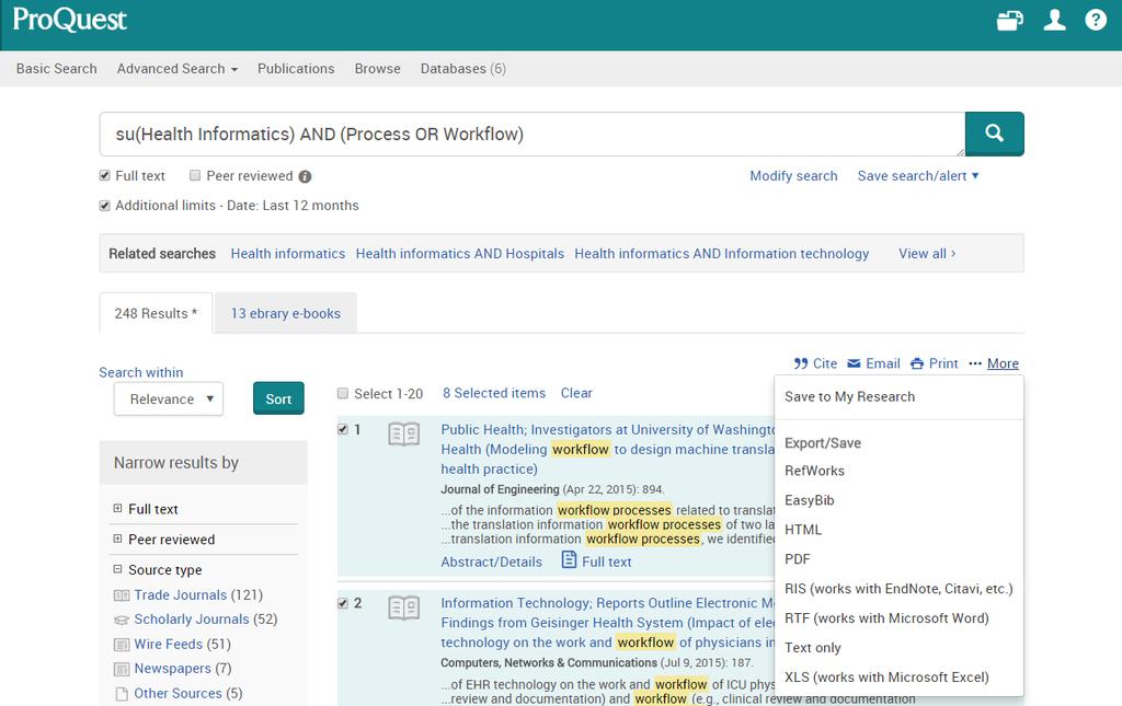 6. Saving Documents & Search Strategies Saving Search Strategies & Creating Alerts Tick the boxes on the left [Save to My Research] For saving documents, using RefWorks